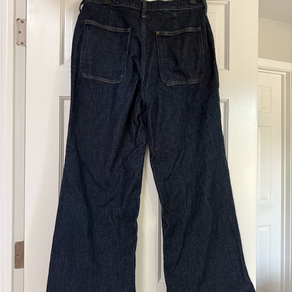 J Crew Dark Rinse Flare Jeans with Patch Pockets, Classy Gold Buttons, Sz 30P - Picture 4 of 6